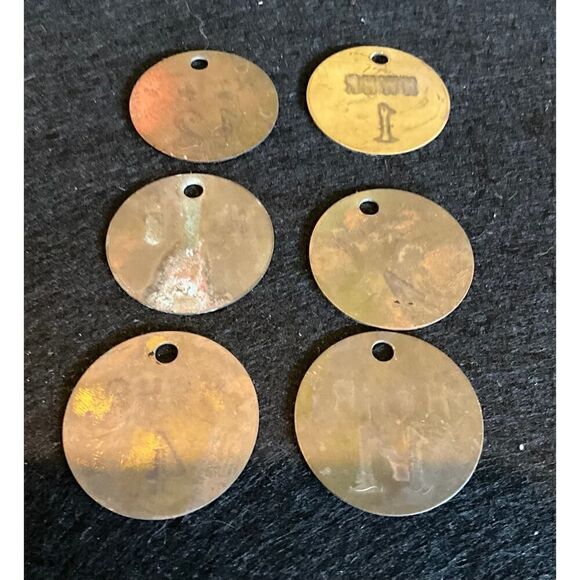 SET of 6 Brass Number Tags. Steampunk. WA170 - Picture 2 of 2